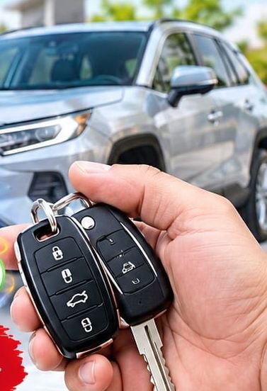 Owner holding the two keys of a used SUV after Míster Keys erased and reprogrammed them